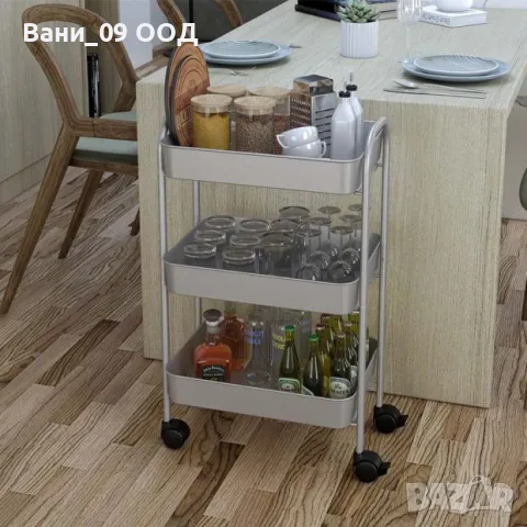 Метална сервизна количка е сив цвят , снимка 3 - Маси - 48557054