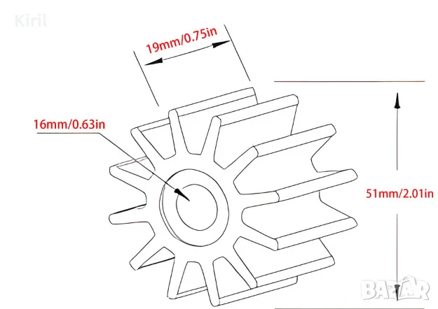 ВОДНА ПОМПА ИМПЕЛЕР Johnson/Evinrude18/20/25/28/30/35hp 395265 вал16 вис19 диа51мм., снимка 5 - Воден транспорт - 47660107