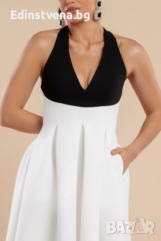 Дамска eлегантна рокля с контрастен дизайн и панделка, снимка 6 - Рокли - 52392123