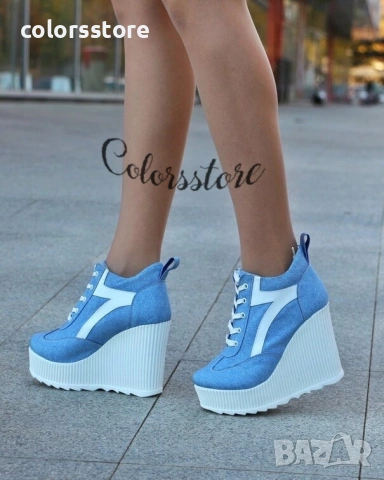 Кецове на платформа - син деним с бяла лента - NO4