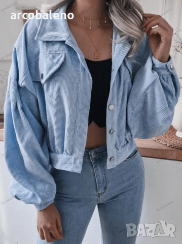 Ежедневно късо дамско кадифено яке с дълъг фенер ръкав, 3цвята , снимка 14 - Якета - 44536629