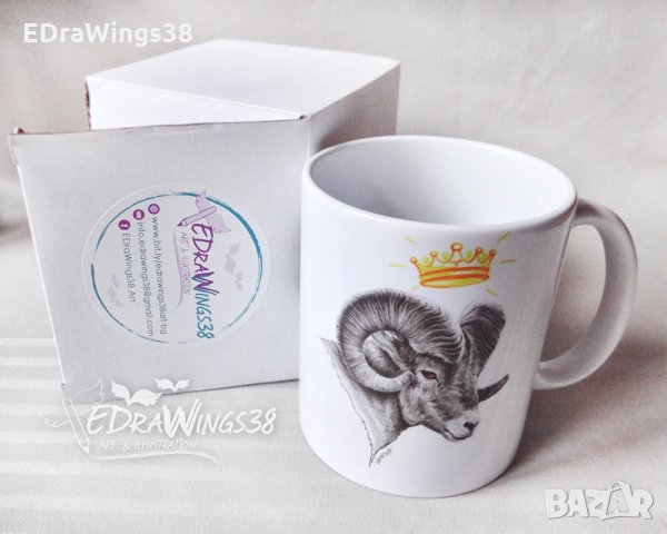 Чаша с принт "Овен" / рисунка, зодия, животни, корона, рожден ден, снимка 4 - Чаши - 29648526