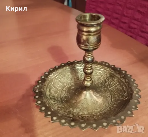 арабски гравиран месинг, свещник за 1 свещ, чиния, снимка 4 - Декорация за дома - 49820183