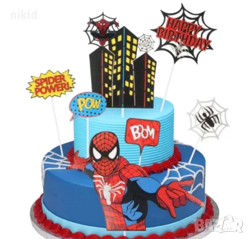 сет Спайдърмен табели паяжина сгради паяк картонени топери украса декор торта, снимка 2 - Други - 49997636