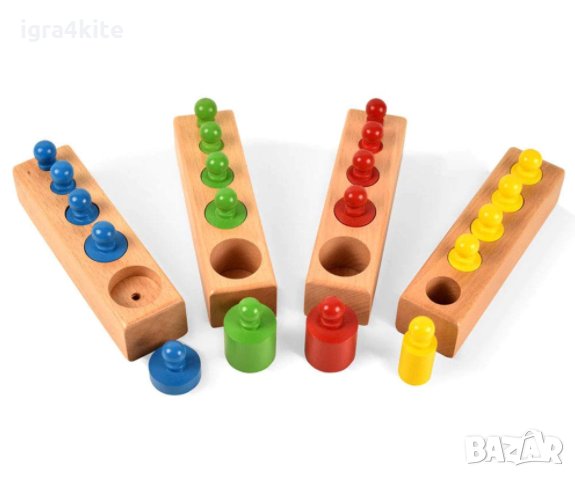 НАМАЛЕНИЯ ! Монтесори Дървени цветни цилиндри - теглилки с дръжки 4в1, снимка 4 - Образователни игри - 29958281
