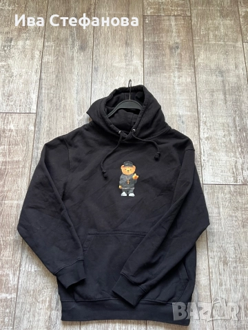 Спортна черна памук памучна ватирана блуза суичър суитшърт с качулка мече , снимка 2 - Суичъри - 51779449
