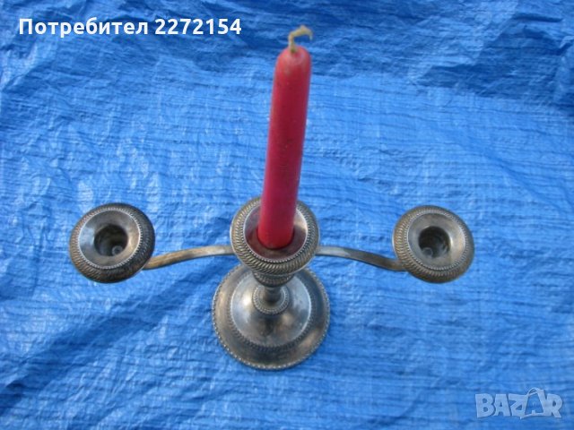 Посребрен свещник тройка, снимка 2 - Антикварни и старинни предмети - 30284353