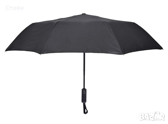 Автоматичен черен чадър за дъжд с гумирана дръжка 31,5 см, снимка 2 - Други - 42876844