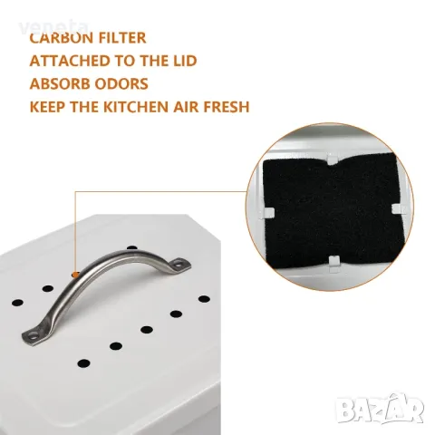 Кухненски контейнер за компос, неръждаема стомана.Кош,с въглен филтър, снимка 3 - Други - 48377446