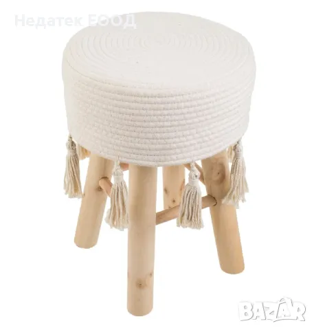 Дървена табуретка, Бял, 30x42 см.