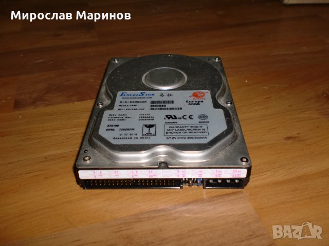 1.1.хард диск за компютър (PC) ExselStor 40GB- ATA-IDE 3.5” Ползван  3 месецa, снимка 2 - Твърди дискове - 31555900