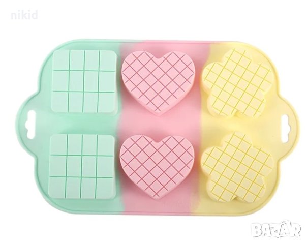 шоколадов блок сърце цвете на гофрети вафлени кори квадратчета релеф силиконов молд форма 