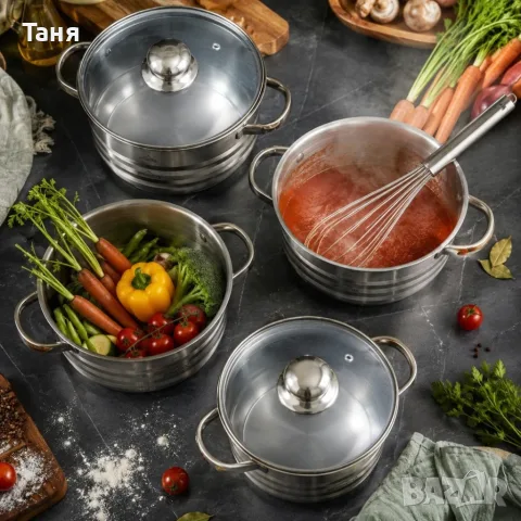 ⭐ Комплект тенджери Homelux от неръждаема стомана, 8 части, снимка 2 - Съдове за готвене - 55725787