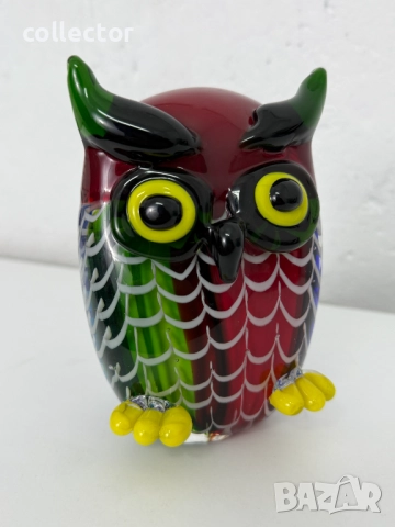 Цветна стъклена фигурка на бухал - Murano. №7631, снимка 6 - Колекции - 52481348