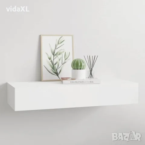 vidaXL Стенен рафт с чекмедже, бял, 60x23,5x10 см, МДФ（SKU: 330255）, снимка 2 - Етажерки - 56135375
