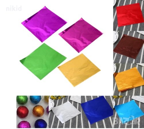 20 листчета цветно фолио станиол за опаковане на бонбони близалки лакомства украси и др., снимка 3 - Други - 18631298