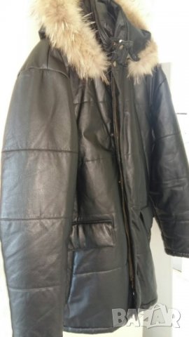 Ново, топло яке, от естествена кожа с качулка и подплата за голям мъж