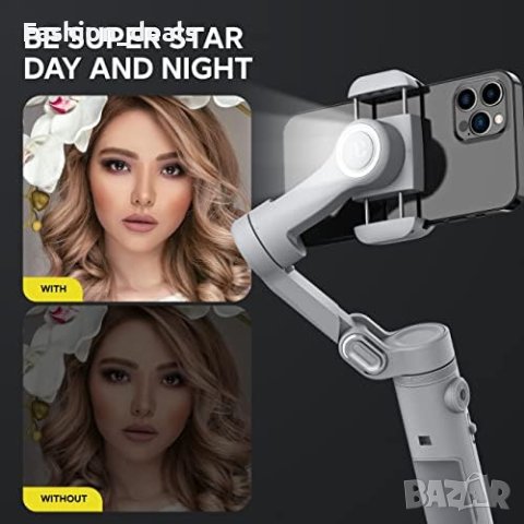 Нов професионален Стабилизатор Gimbal с LED за телефон iPhone/Android Vlog, снимка 6 - Друга електроника - 42836280