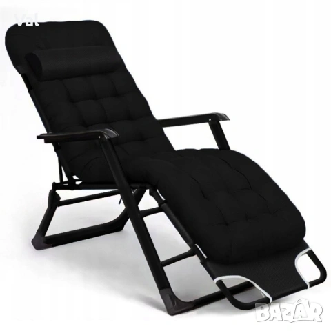 Сгъваем градински шезлонг с мека ватирана възглавница, дишаща материя, регулируем, 178см, снимка 7 - Градински мебели, декорация  - 53891537