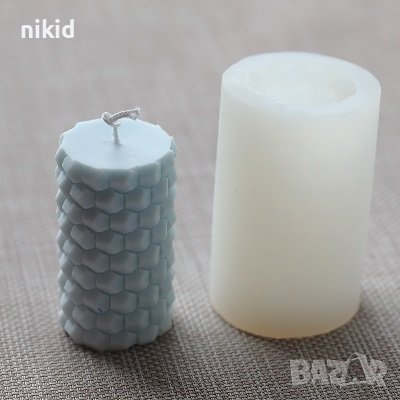 3D геометрични пчелни килийки цилиндър силиконов молд форма свещ гипс украса декор, снимка 3 - Форми - 37984150