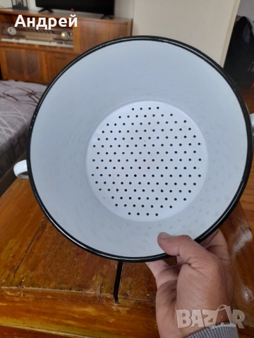 Стара емайлирана цедка,гевгир #18, снимка 6 - Други ценни предмети - 52123165