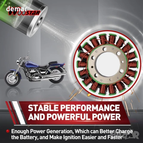 WOOSTAR 18-бобина 7-жилен магнитен статор за Suzuki 1997-2004 VZ800 Marauder 800 OEM 32101-48e00, снимка 7 - Части - 50586227
