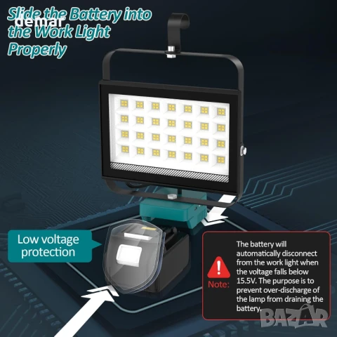 T-SUN LED работна лампа за 18V батерия, 100W, 5000LM (без батерия), снимка 4 - Лед осветление - 50792399