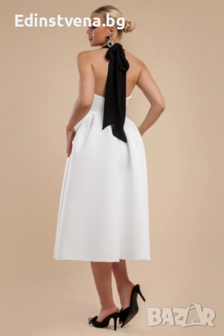 Дамска eлегантна рокля с контрастен дизайн и панделка, снимка 5 - Рокли - 52392123