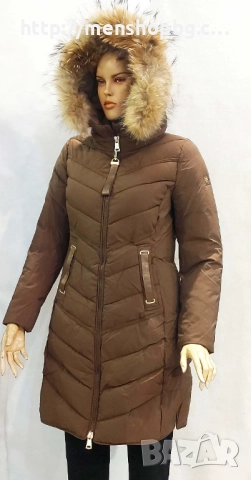 Големи размери дамско яке с естествен пух код - кафяво