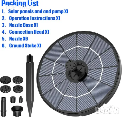 Соларен воден фонтан AISITIN Направи си сам, 2,8 W с фиксирана скоба и 6 стила фонтан, снимка 8 - Други стоки за дома - 49473345