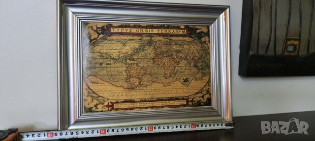 Картина Стара геогр.карта сребриста рамка, снимка 3 - Картини - 31006882