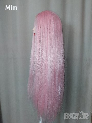 80 см. Дълга права перука в светло розово , снимка 9 - Аксесоари за коса - 42778856
