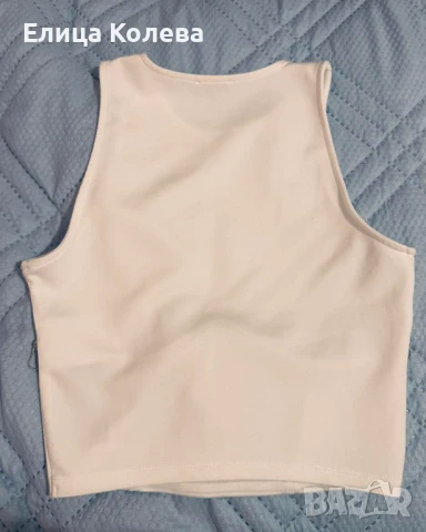 Amisu S-M къс бял топ с висулки с камъчета, снимка 2 - Корсети, бюстиета, топове - 51161421