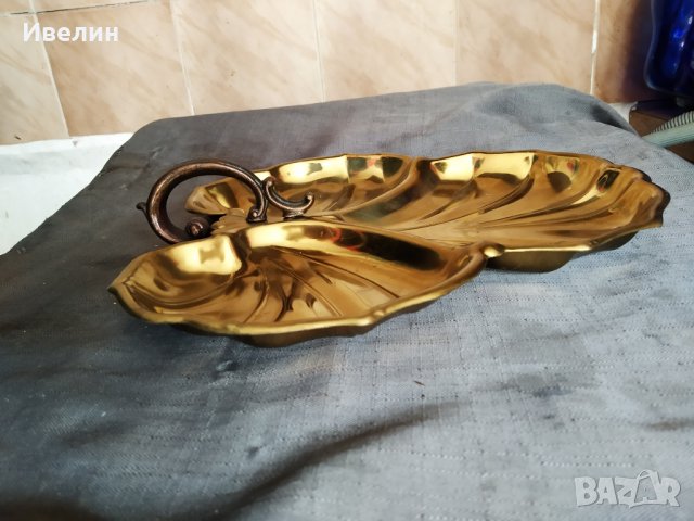 месингова купа за ядки-лист, снимка 2 - Антикварни и старинни предмети - 29853103