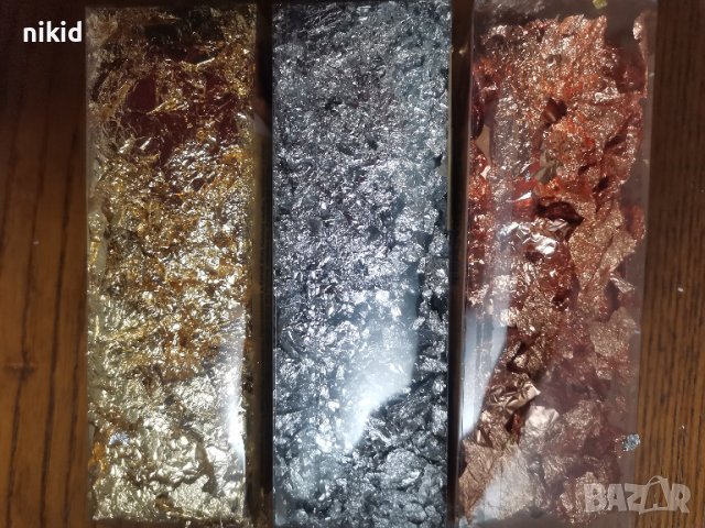3 гр Шлак метал варак на люспи фолио сребро злато медено фолио НЕЯДИВНО за свещи маникюр картини , снимка 6 - Други - 32831966