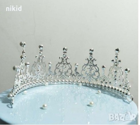 островърха Корона Тиара метална с перли за украса декор на торта парти, снимка 4 - Други - 29848334