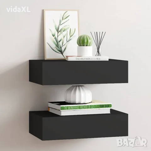 vidaXL Стенни рафтове с чекмеджета, 2 бр, черни, 40x23,5x10 см, МДФ, снимка 2 - Етажерки - 56146943