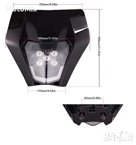 Маска с LED Фар за мотор, мотоциклет Черна с къси и дълги светлини - Универсален модел за ENDURO / T, снимка 2 - Части - 54354415