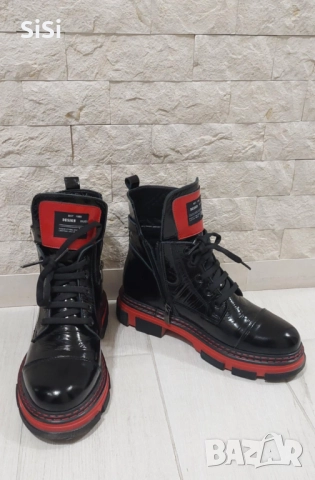 Боти от естествена кожа-лачена-37 номер