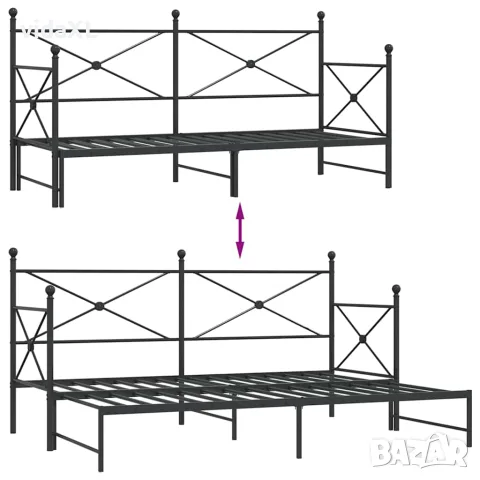 vidaXL Дневна спалня с багажник без матрак Черно 90x200 cm Стомана, снимка 9 - Спални и легла - 56147494