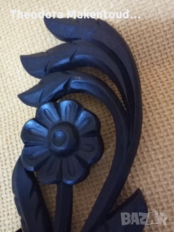 Дърворезба саксия с цветя, черна, снимка 3 - Декорация за дома - 34102537