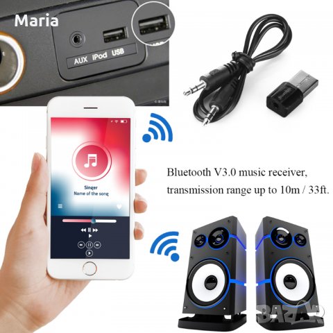 Безжичен USB Bluetooth аудио ресивър с 3.5mm Jack AUX, снимка 2 - Друга електроника - 29133586