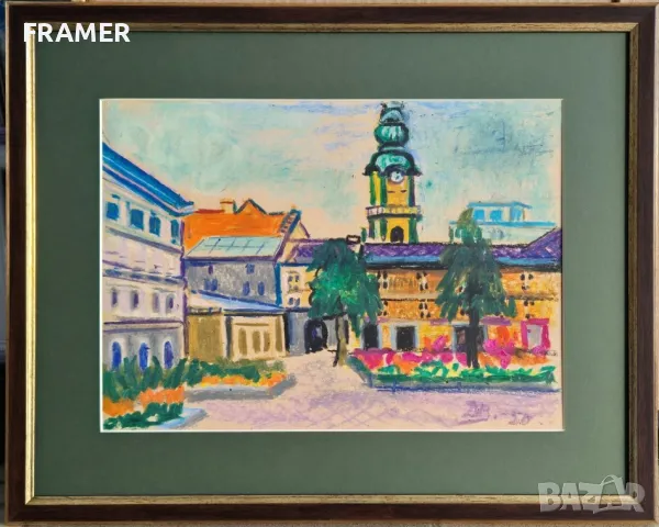 Димитър Вълканов 1907-1997 Пейзаж Град 1950 година, снимка 1