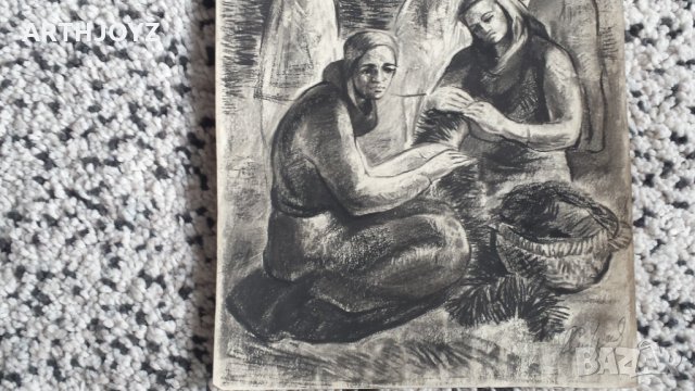 СТАРА КАРТИНА ТЮТЮНОБЕРАЧКИ графика / ПОДПИСАНА, снимка 2 - Картини - 29672690