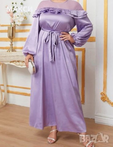 Кукленска приказна ефирна дълга рокля в нежно люляково с коланче- изключително фина и еластична, снимка 3 - Рокли - 42172813