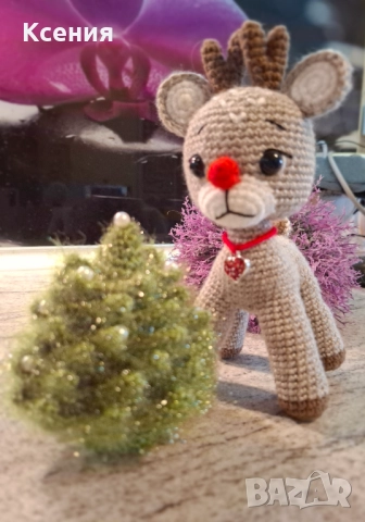 Плетена играчка Елен с коледно дърво, ръчно изработени, Подарък за Коледа, снимка 5 - Плюшени играчки - 52097540