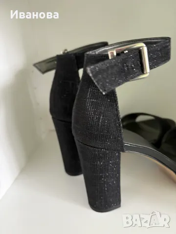Черни токчета с каишка на глезена. Сребристо. Фина платформа, снимка 5 - Дамски обувки на ток - 49883974