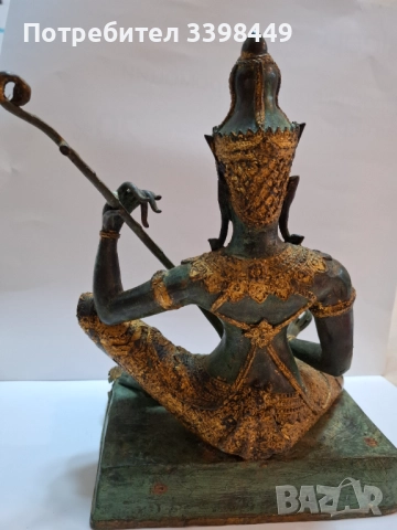 Бронзова позлатена статуетка на богинята Сарасвати , снимка 4 - Антикварни и старинни предмети - 52674008