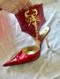 Скорпион - Дамски червени екстравагантни сандали от естествен лак, снимка 1 - Сандали - 29797516