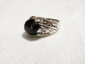 Стар красив мъжки сребърен пръстен с голям красив камък черен оникс и прекрастна изработка, снимка 3